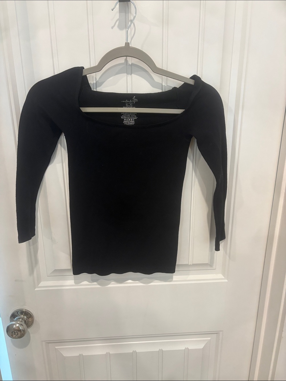 Free People Black Off-Shoulder Ribbed Long Sleeve Top